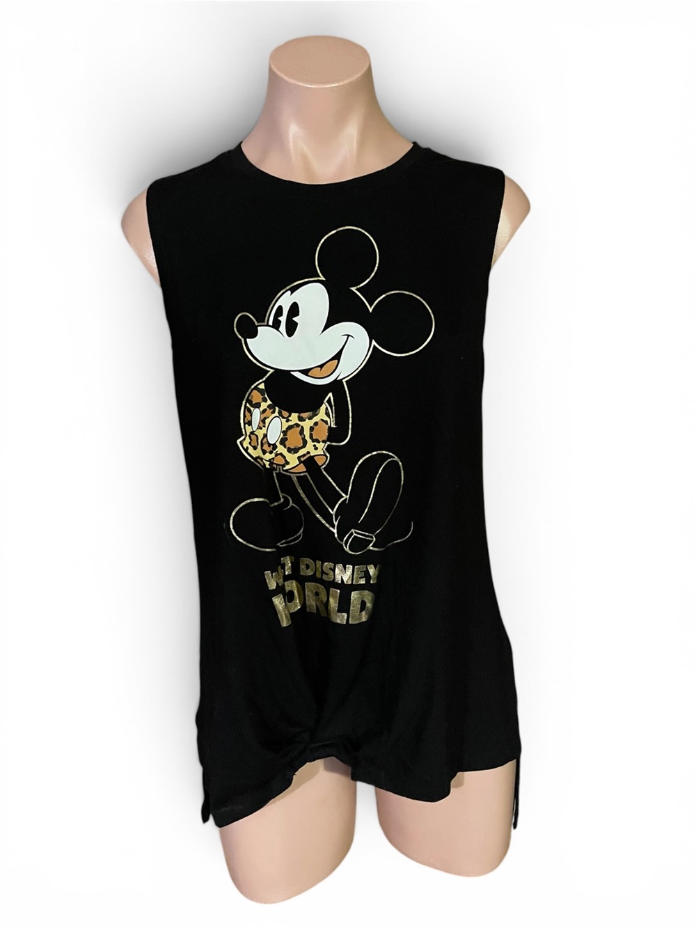 Disney Parks Shirt Womens M Mickey Mouse Leopard Print Gold Foil Knot Tank